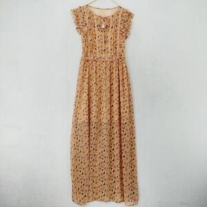 Xhilaration Floral Boho Bohemian Casual Lace Ruffle Sleeve Maxi Dress P2638